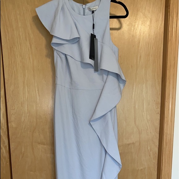 Halston Womens Blue Sleeveless Flounce Formal Evening Dress Gown - Picture 5 of 11